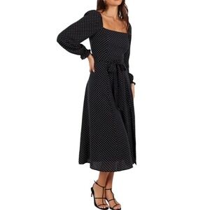 red midi dress with puff sleeves Red Ruffle Sleeve Briar Midi Dress by Timeless London Large